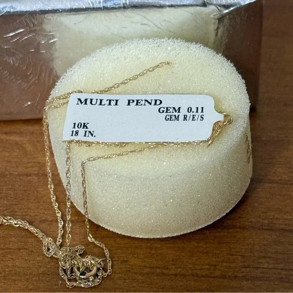 NWT Vintage 10K Gold 3-Stone Pendant Necklace 18” Ruby Emerald Sapphire GIFT - Picture 10 of 10